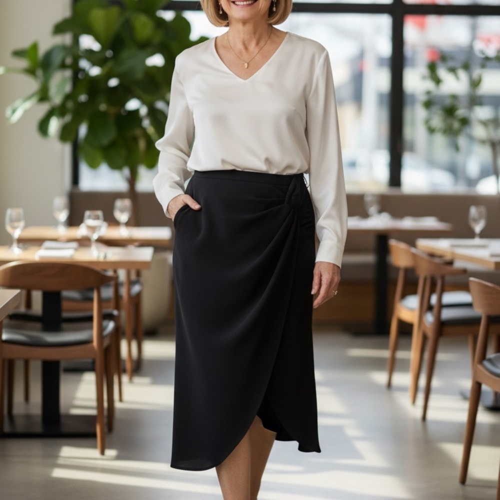 NBD (Nu) Denmark Black asymmetrical draped skirt ruched minimalist side Knot